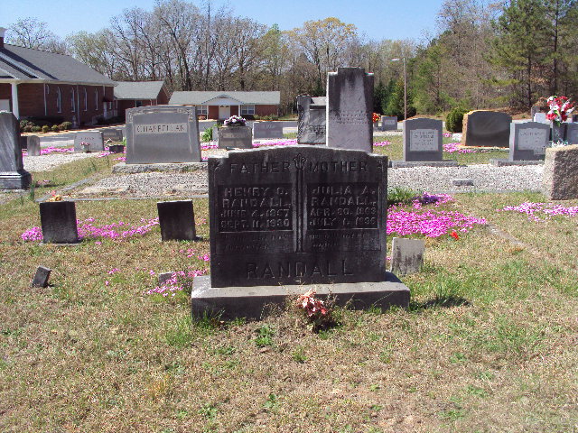 Tombstone inscribed: "Henry O. Randall. June 04, 1857 - Sept. 11, 1930" and "Julia A. Randall. April 30, 1863 - July 1, 1935". Tombstone inscribed: "Henry O. Randall. June 04, 1857 - Sept. 11, 1930" and "Julia A. Randall. April 30, 1863 - July 1, 1935".